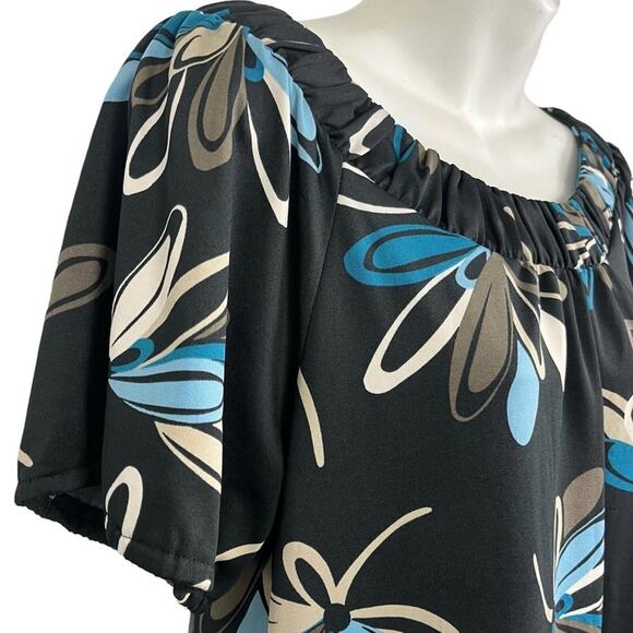 Ann Taylor Loft Blue Black Floral Shift Style Jersey Knit Stretch Dress sz Small - Picture 8 of 16